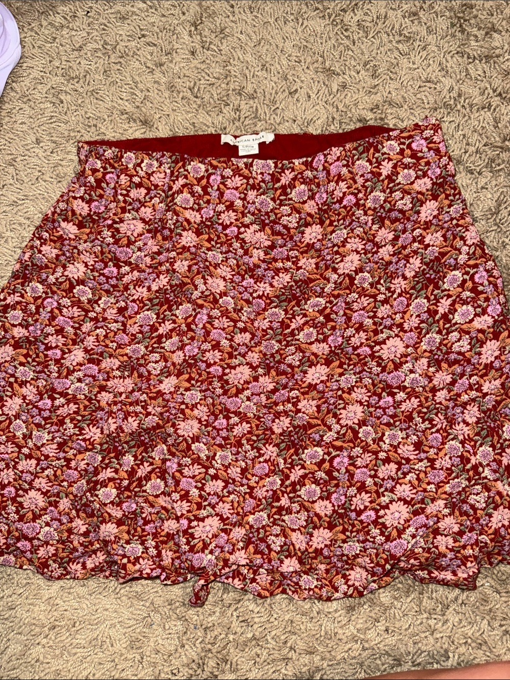 American Eagle Outfitters Floral Mini Skirt - Red with Pink Flowers